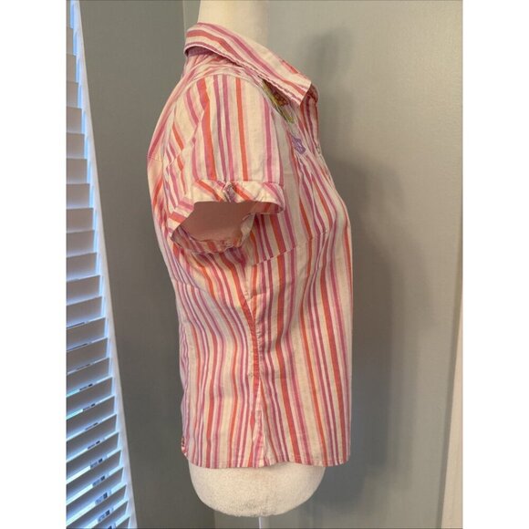 No Boundaries 90s Y2K Pink Striped Embroidered Skeleton Skull Button Down M/L - Picture 14 of 16